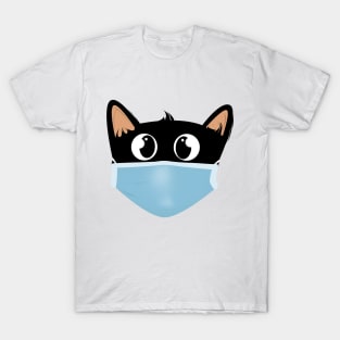 Black cat face wear face mask T-Shirt